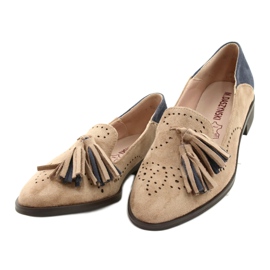 M.Daszyński Mocassini In Camoscio Traforato Con Frange MR2062-5 beige blu 1