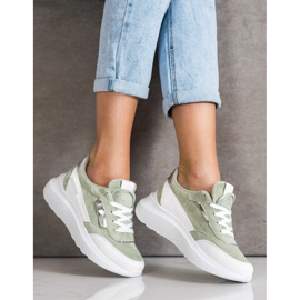 SHELOVET Eleganti scarpe da ginnastica in pelle scamosciata bianca verde 2