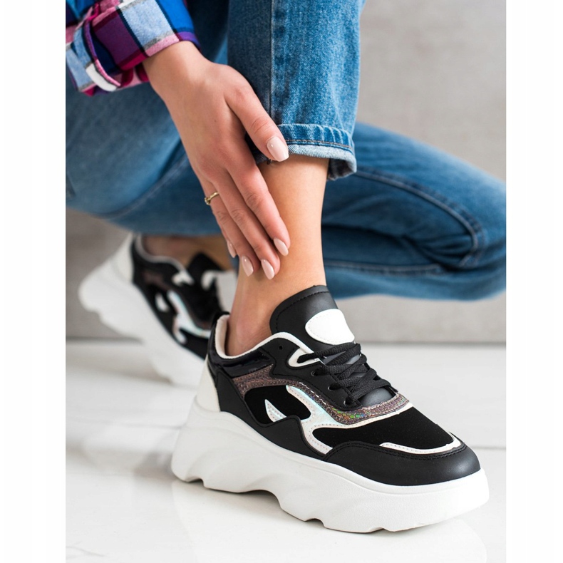 SHELOVET Scarpe da ginnastica alla moda bianca nero 1
