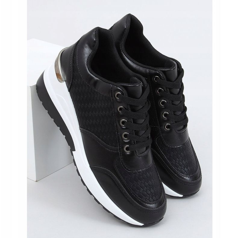 Nero MY-2717 Scarpe sportive nere con zeppa nascosta 1