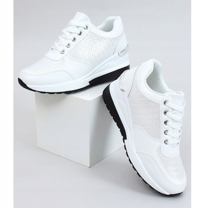 Bianco MY-2717 Scarpe sportive bianche con zeppa nascosta 1