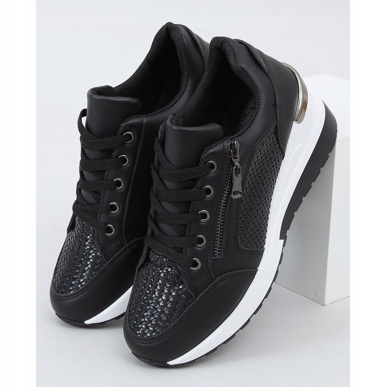 Nero MY-2716 Scarpe sportive nere con zeppa nascosta 1