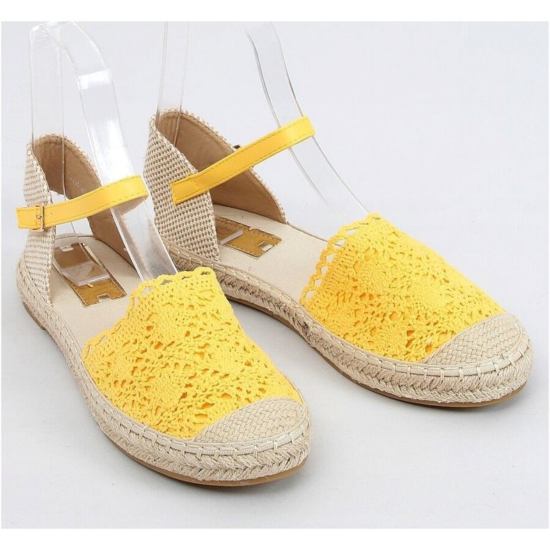 LX201 Espadrillas di pizzo giallo miele beige 1