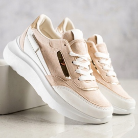 SHELOVET Eleganti scarpe da ginnastica in pelle scamosciata beige bianco 1