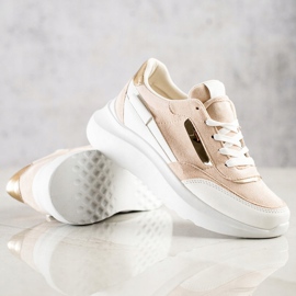 SHELOVET Eleganti scarpe da ginnastica in pelle scamosciata beige bianca 2