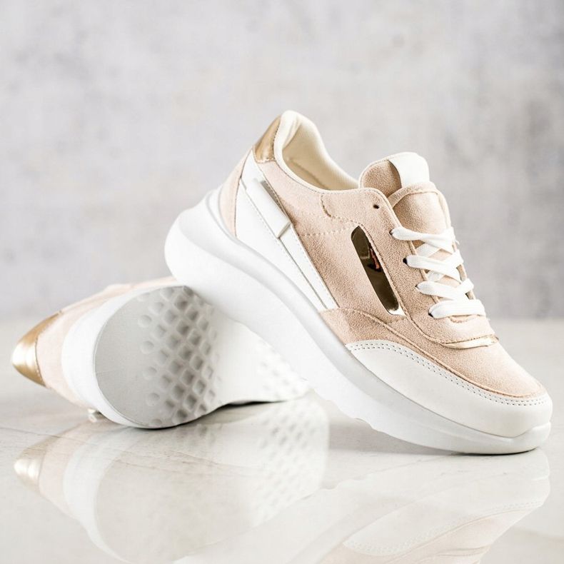 SHELOVET Eleganti scarpe da ginnastica in pelle scamosciata beige bianco 2