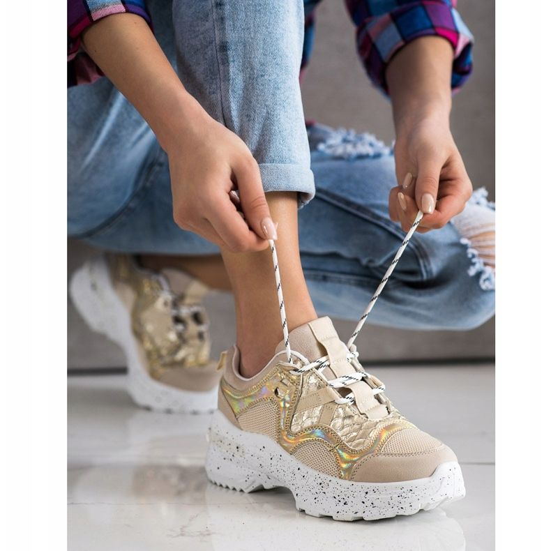 SHELOVET Sneakers Con Plateau Decorativo beige d'oro 1
