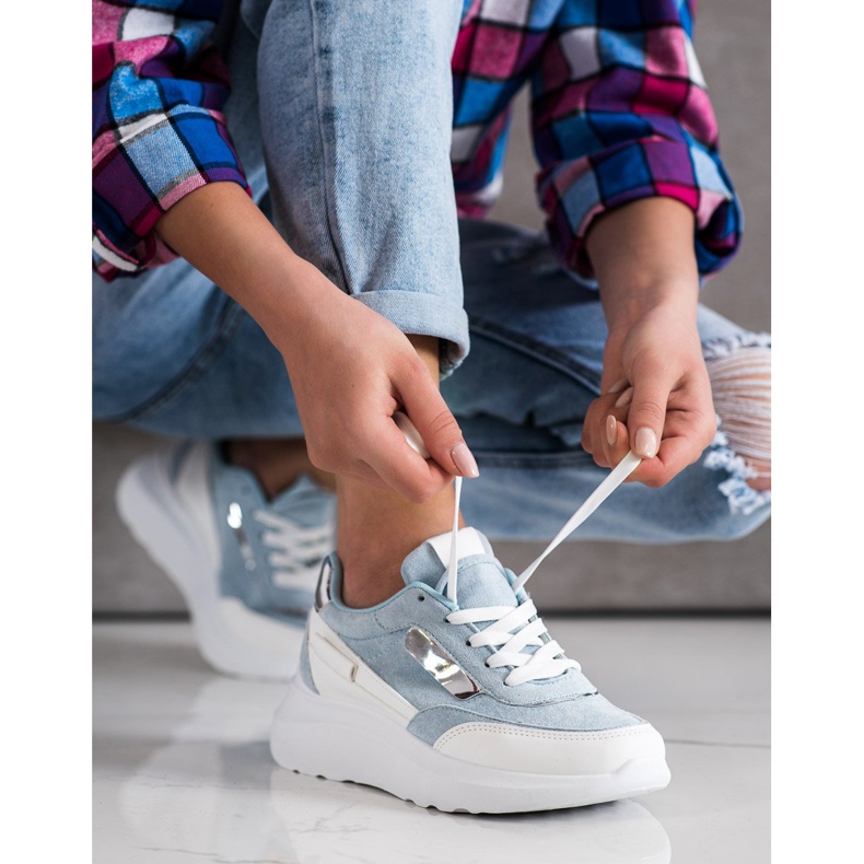 SHELOVET Eleganti scarpe da ginnastica in pelle scamosciata bianco blu 2