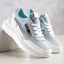 SHELOVET Eleganti scarpe da ginnastica in pelle scamosciata bianca blu 1