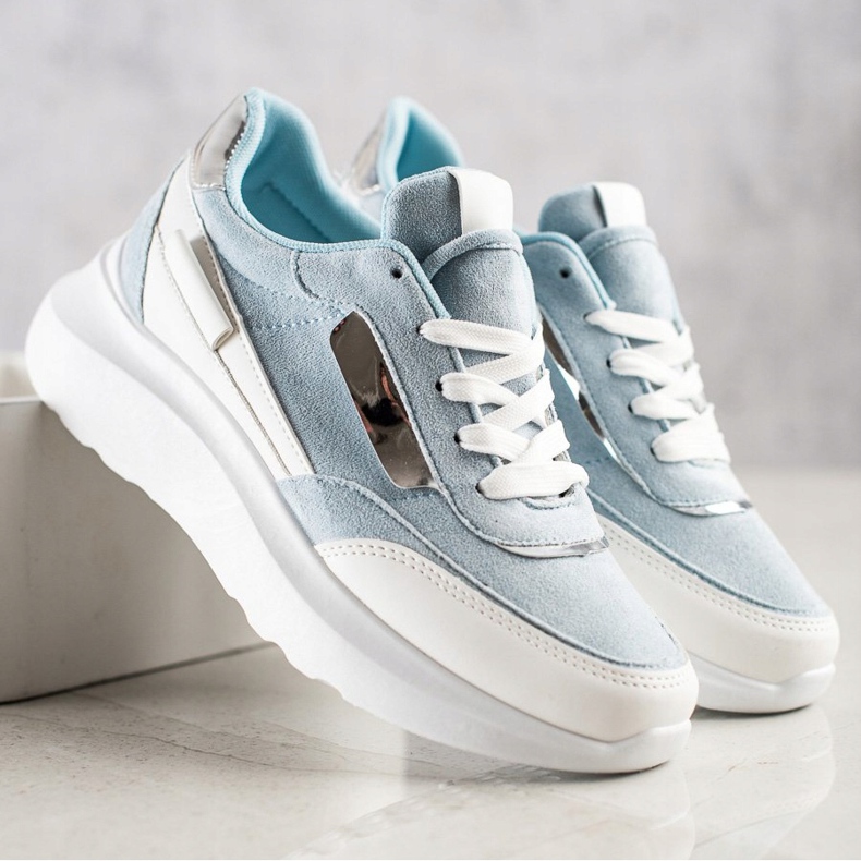 SHELOVET Eleganti scarpe da ginnastica in pelle scamosciata bianca blu 1
