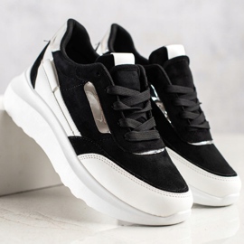 SHELOVET Eleganti scarpe da ginnastica in pelle scamosciata bianca nero 1