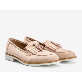 Scarpa in camoscio beige con frange Lorena 1