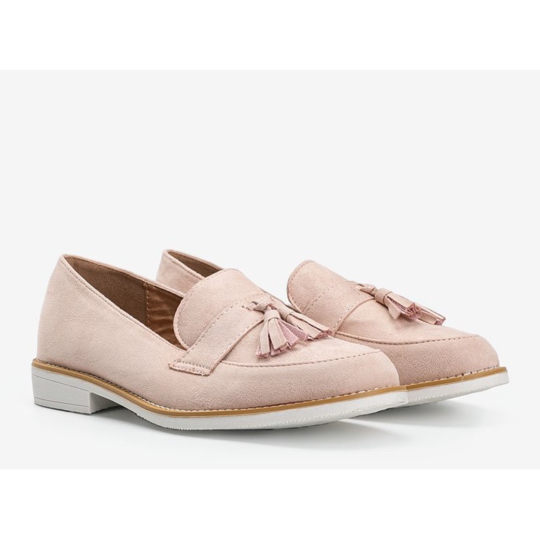 Scarpa in camoscio beige con frange Denisse 1