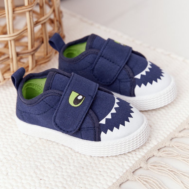 Sneakers Per Bambini Con Velcro Con Uno Squalo Blu Navy 2