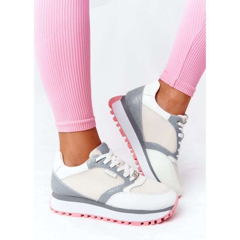 Scarpe sportive in pelle sulla piattaforma GOE HH2N4008 Bianco bianca multicolore 2