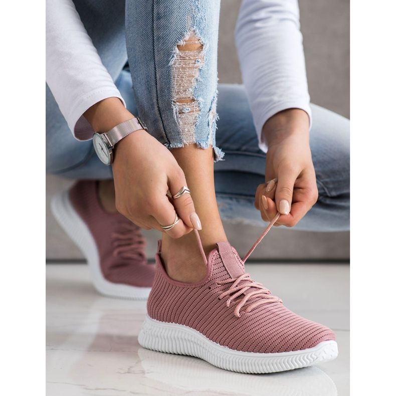 SHELOVET Comode scarpe da ginnastica slip-on rosa 1