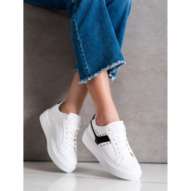 SHELOVET Sneakers casual in ecopelle bianca nero 2