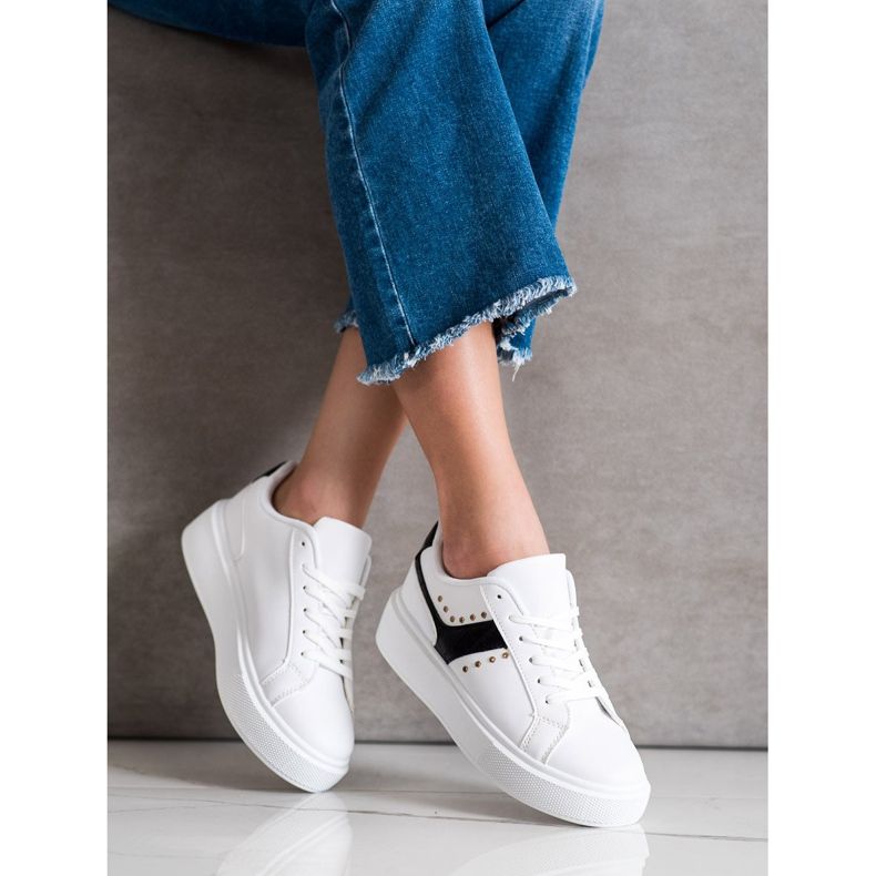 SHELOVET Sneakers casual in ecopelle bianco nero 2