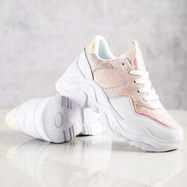 Weide Sneakers in ecopelle con stampa serpente bianco rosa 1
