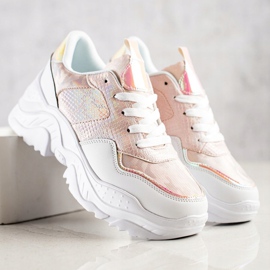 Weide Sneakers in ecopelle con stampa serpente bianca rosa 2