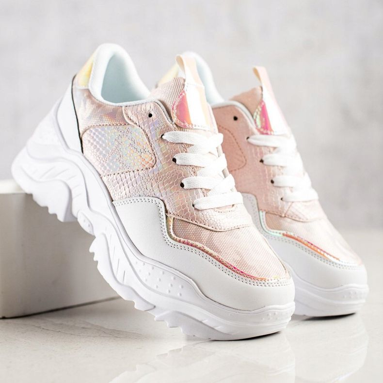 Weide Sneakers in ecopelle con stampa serpente bianco rosa 2
