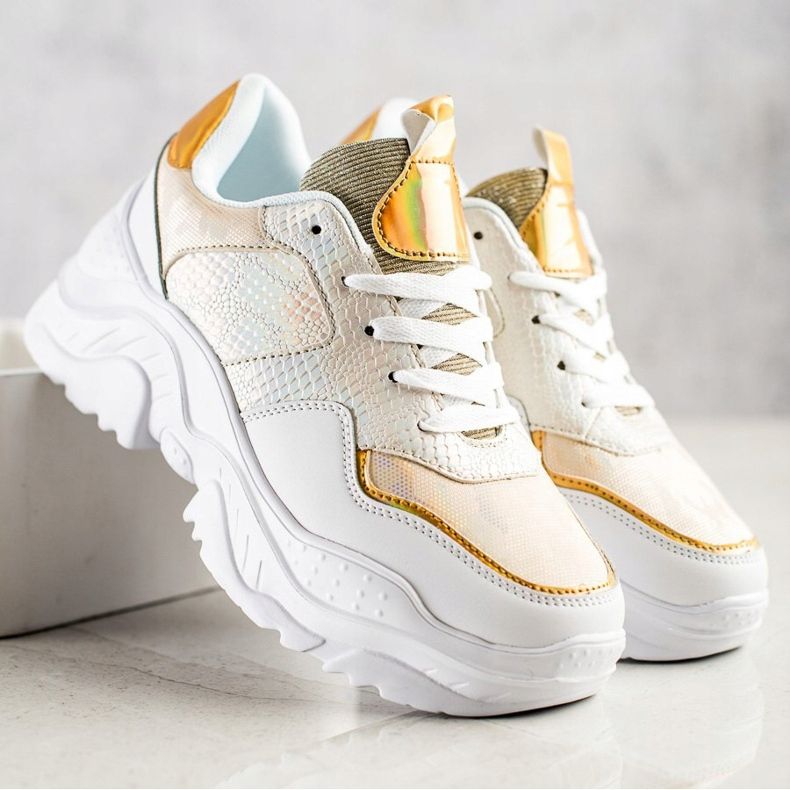 Weide Sneakers in ecopelle con stampa serpente bianco d'oro 1