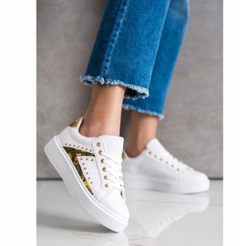SHELOVET Sneakers bianche sulla piattaforma bianca nero giallo 1