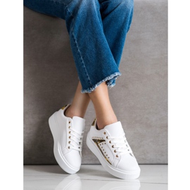 SHELOVET Sneakers bianche sulla piattaforma bianco nero giallo 2
