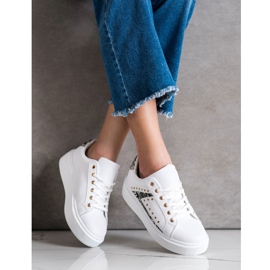 SHELOVET Sneakers bianche sulla piattaforma bianca nero 2