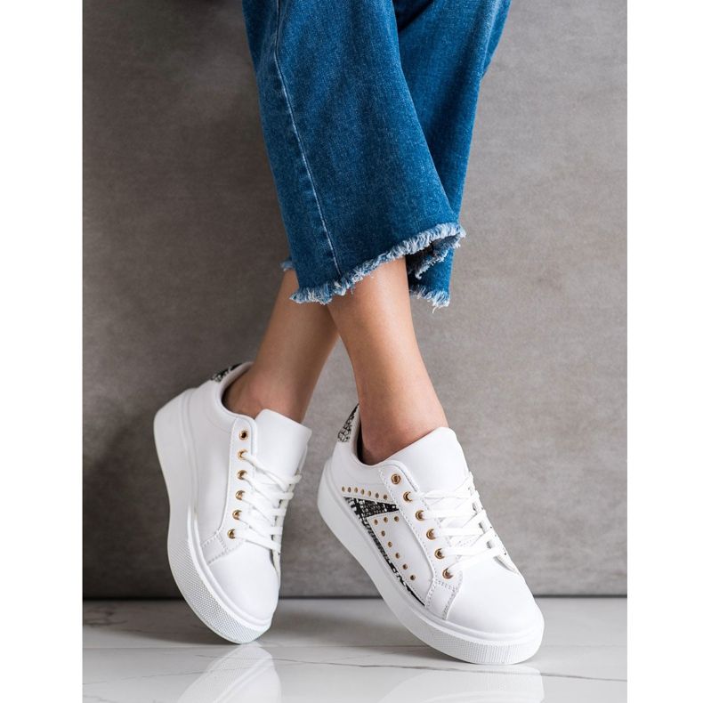 SHELOVET Sneakers bianche sulla piattaforma bianca nero 2