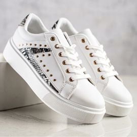 SHELOVET Sneakers bianche sulla piattaforma bianca nero 1