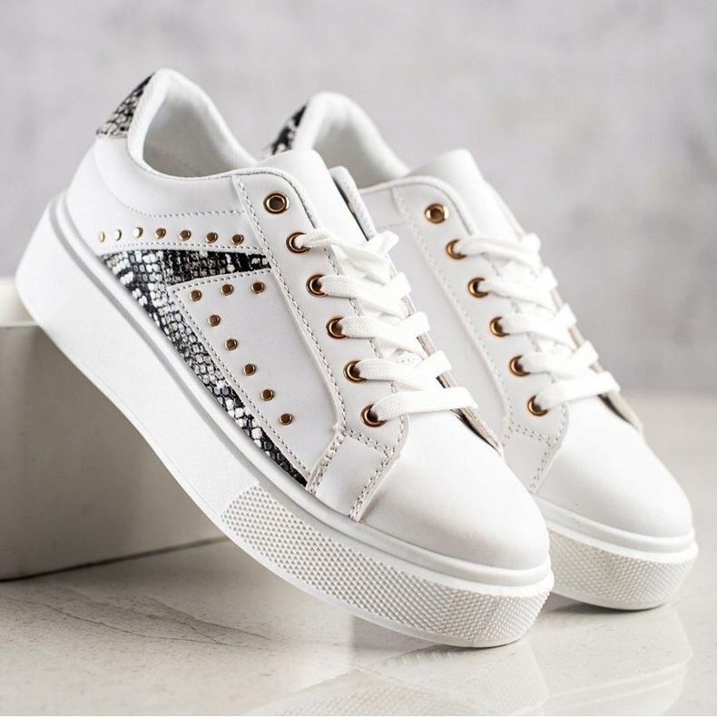 SHELOVET Sneakers bianche sulla piattaforma bianco nero 1