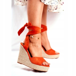 PS1 Sandali Da Donna Con Zeppa Legati Arancio Belleza arancia 1