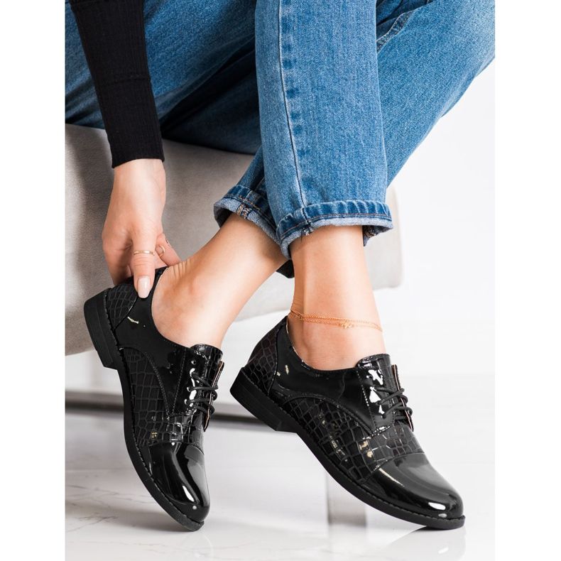 SHELOVET Scarpe con stampa serpente brillante nero 1
