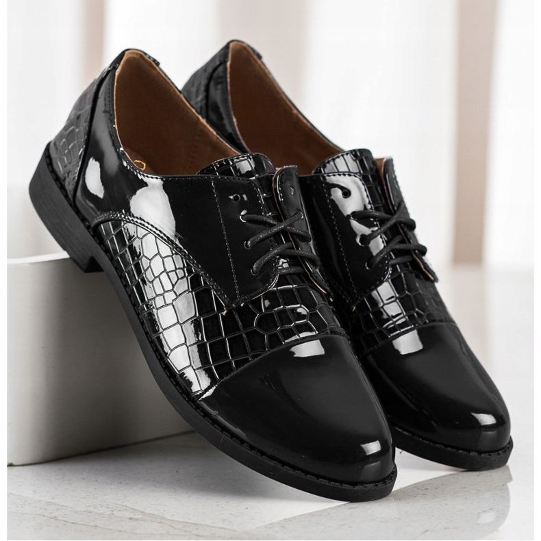 SHELOVET Scarpe con stampa serpente brillante nero 2