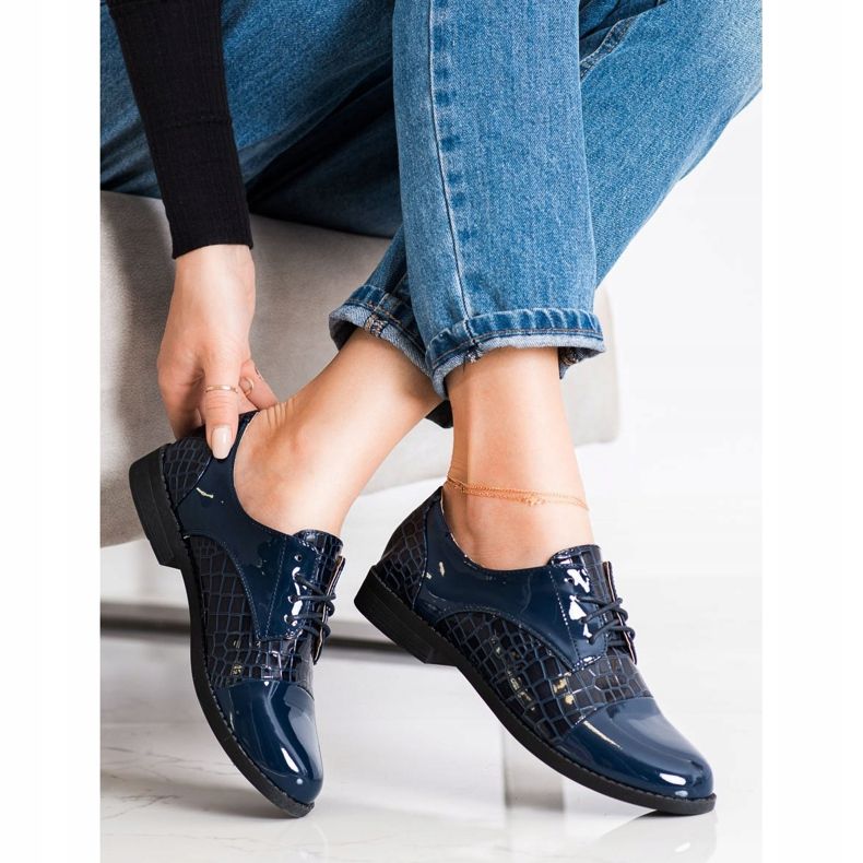 SHELOVET Scarpe con stampa serpente brillante blu navy blu 1