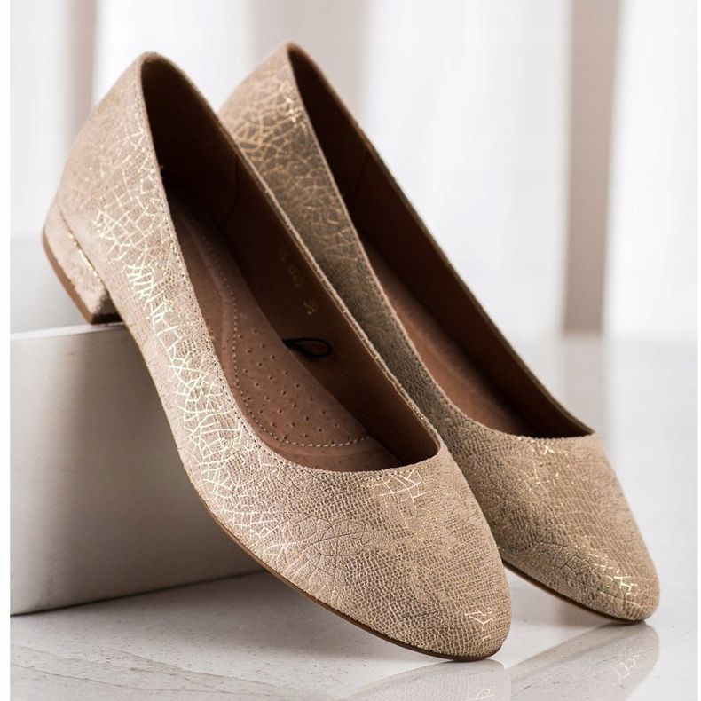 Sergio Leone BL625 Ballerine con tacco piatto beige d'oro 2