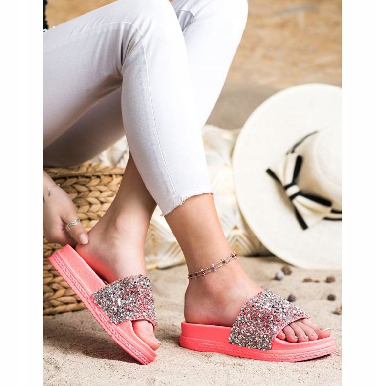 Seastar Pantofole alla moda sulla piattaforma rosso rosa d'argento 1