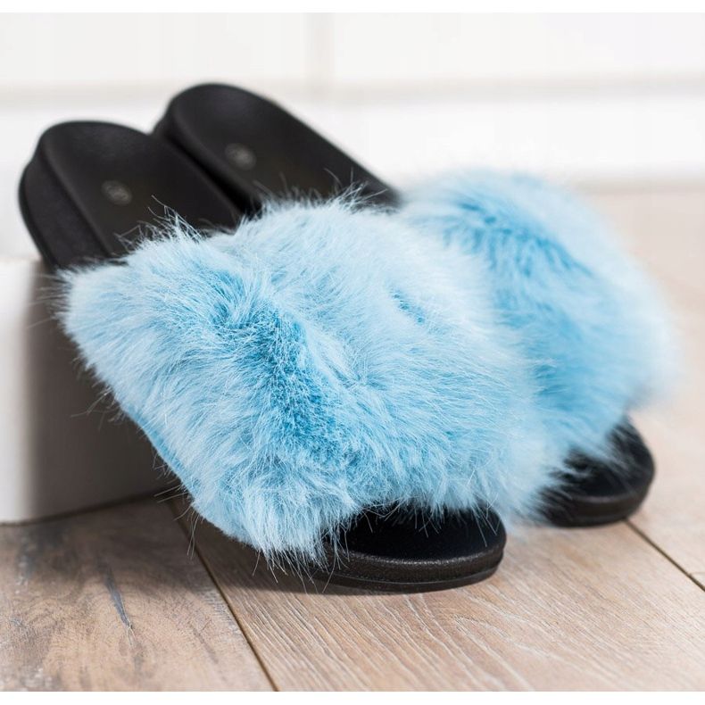 SHELOVET Comode pantofole in pelliccia blu 1