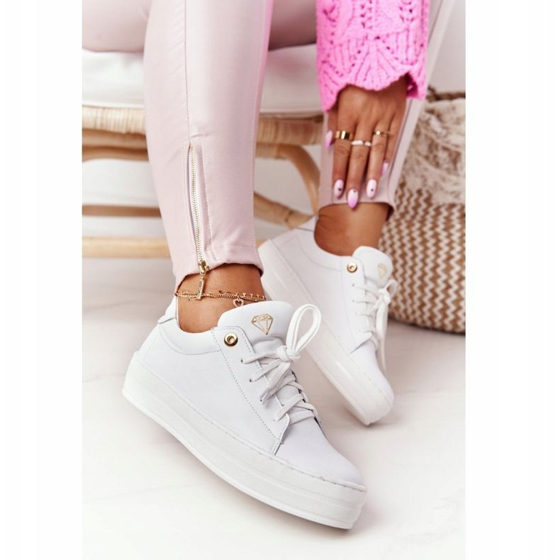 Sneakers Da Donna In Pelle Sulla Piattaforma Bianca Nicole 2645 d'oro 2