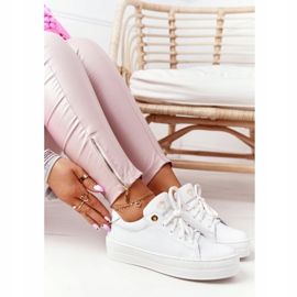 Sneakers Da Donna In Pelle Sulla Piattaforma Bianca Nicole 2645 d'oro 1