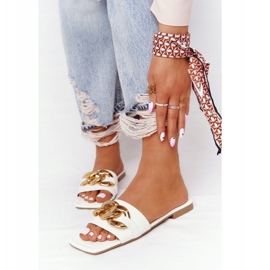 Pantofole In Pelle Con Catena Bacio Alla Francese Bianco d'oro 1