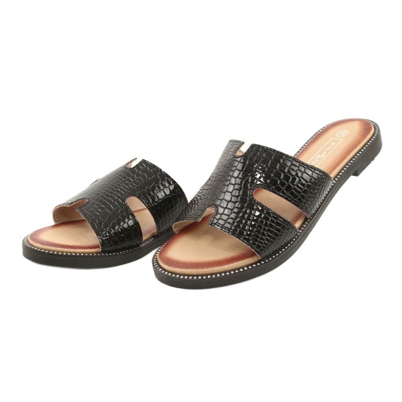 Filippo Flaps verniciato lucido Inserto in pelle nera nero 3