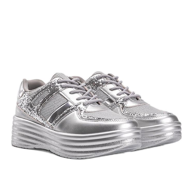 Sneakers glitter argento con suola spessa Laurel d'argento 1
