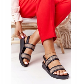 Sandali con zeppa in pelle Laura Messi 2232 Nero beige 2