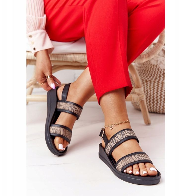 Sandali con zeppa in pelle Laura Messi 2232 Nero beige 2