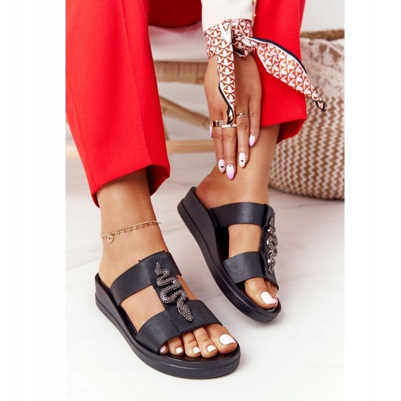 Pantofole con zeppa in pelle Laura Messi 2272 Nero 2