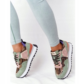 Scarpe sportive in pelle scamosciata sulla piattaforma GOE HH2N4002 verde-oro beige marrone rosa d'oro 2