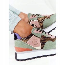 Scarpe sportive in pelle scamosciata sulla piattaforma GOE HH2N4002 verde-oro beige marrone rosa d'oro 1