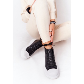 Sneakers da donna in pelle nera Trissy su suola larga nero 2